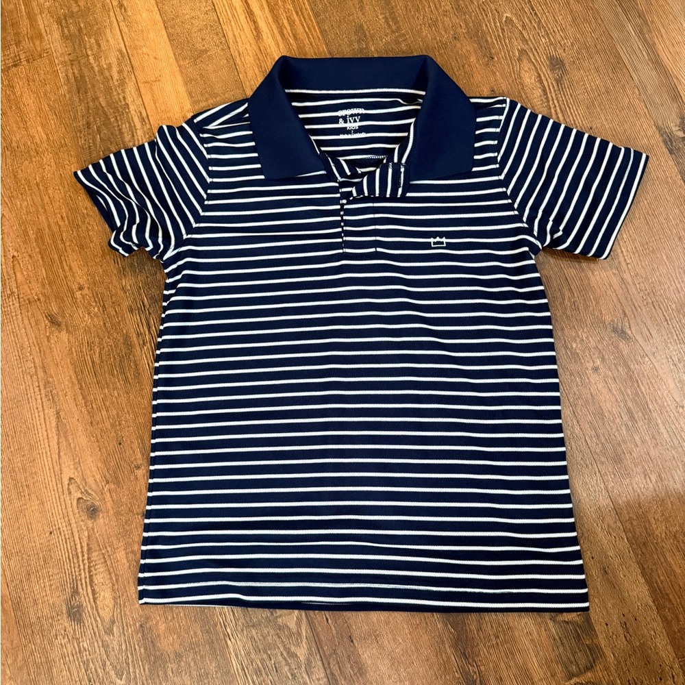 Navy and White Striped Polo Shirt
